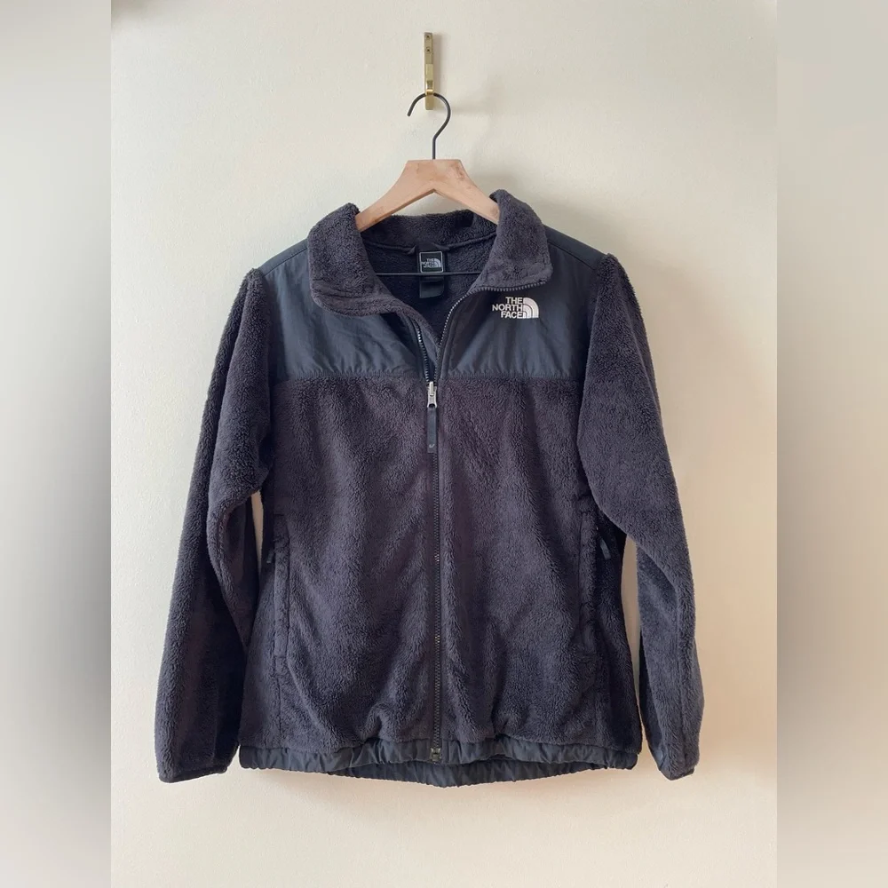 THE NORTH FACE Girls Denali Fuzzy Fleece Zippered Jacket in Black TNF Size XL 18
